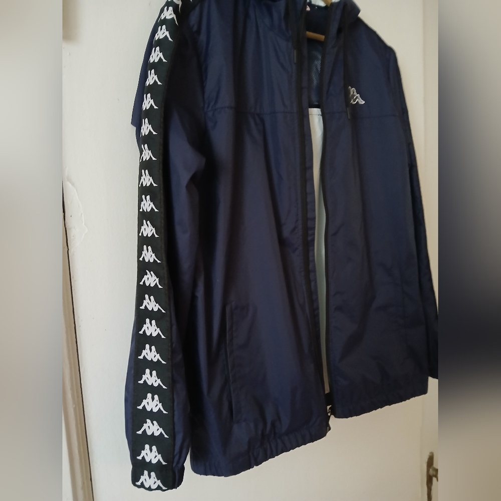 Kappa Hooded Windbreaker, Navy, Size Large